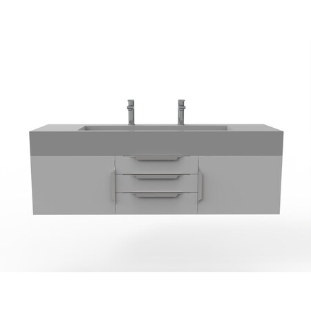 Castello Usa Nile 60" Wall Mounted Gray Vanity With Gray Top And Chrome Handles CB-MC-60G-CHR-2053-GR